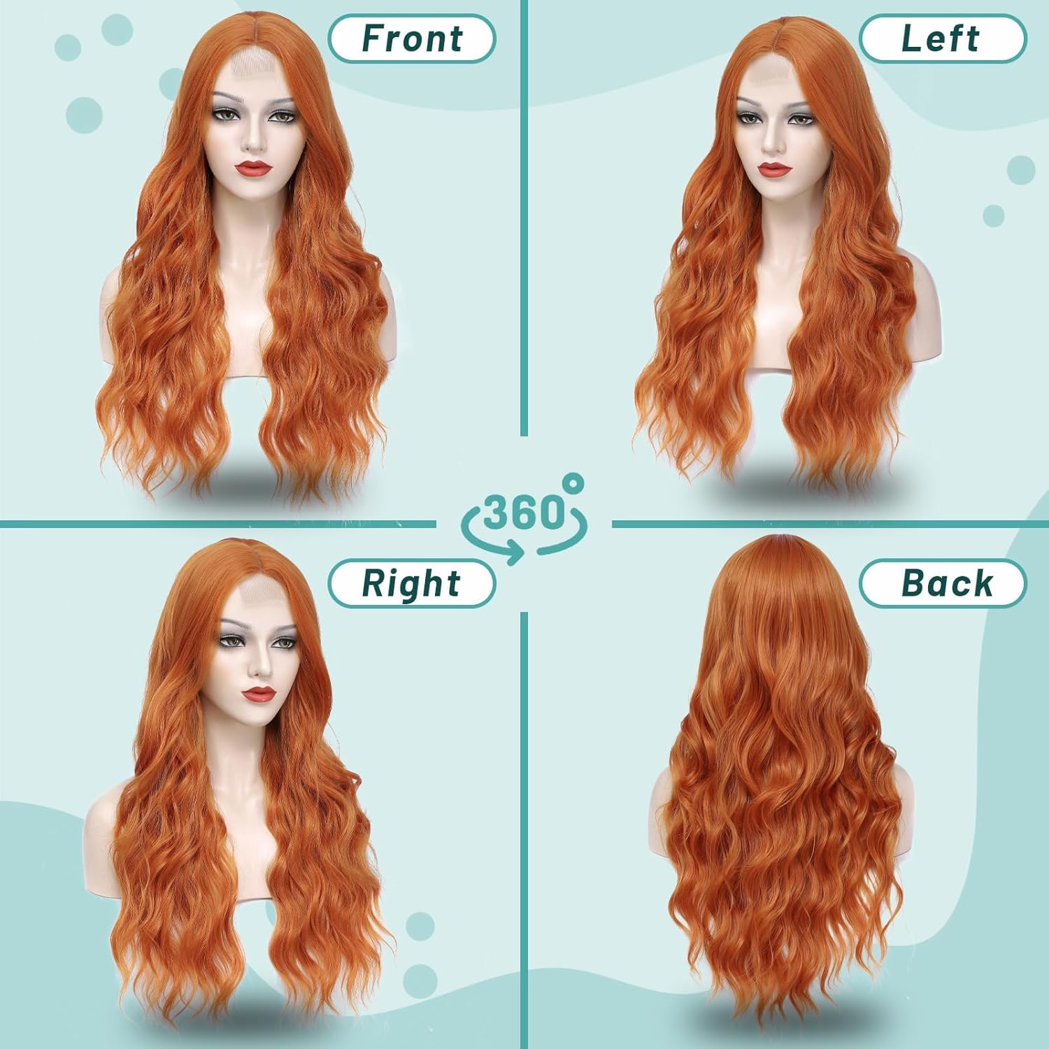 YESEGO Long Halloween Orange Ginger Curly Wavy Wigs for Women 26 Inch Lace Front Wig Middle Part Wig Heat Resistant Fiber Natural Body Wave Wigs For Daily Cosplay Party Use