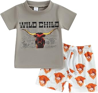 Western Baby Clothes Infant Boy Girl Cute Cowboy T-shirt Top and Elastic Shorts Newborn Summer Outfits