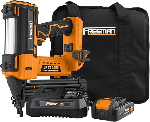 Freeman PE20VBR50 - Kit de clavadora inalámbrica de 20 voltios calibre 18 de 2 pulgadas con batería de iones de litio, cargador, bolsa y clavos