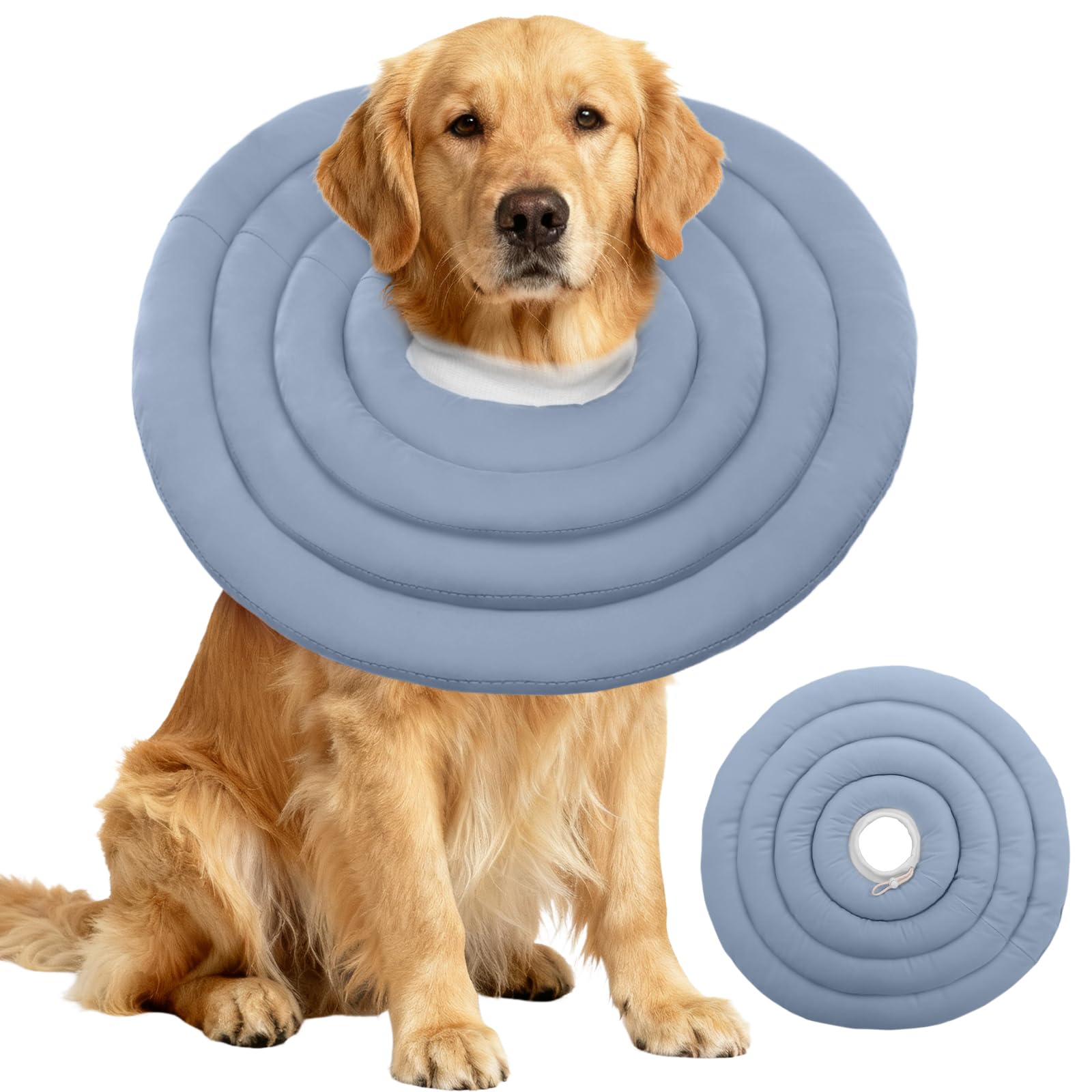 Photo 1 of IDOMIK Dog Recovery Collar, Waterproof Soft Dog Cone After Surgery, Comfy Protective Elizabethan Collar Alternative for Dogs Cats, Adjustable Pet Neck Donut Cone Anti-Licking Biting Wounds,Blue,3XL