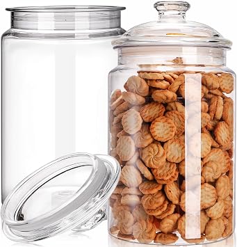 Goaste 2 Pack 3.9L Large Cookie Jar with Lid, Clear Acrylic Candy Jar Unbreakable, Airtight Food Storage Canister, Decorative Plastic Apothecary Jar with Silicone Sealing Ring for Dog Treats, Snacks