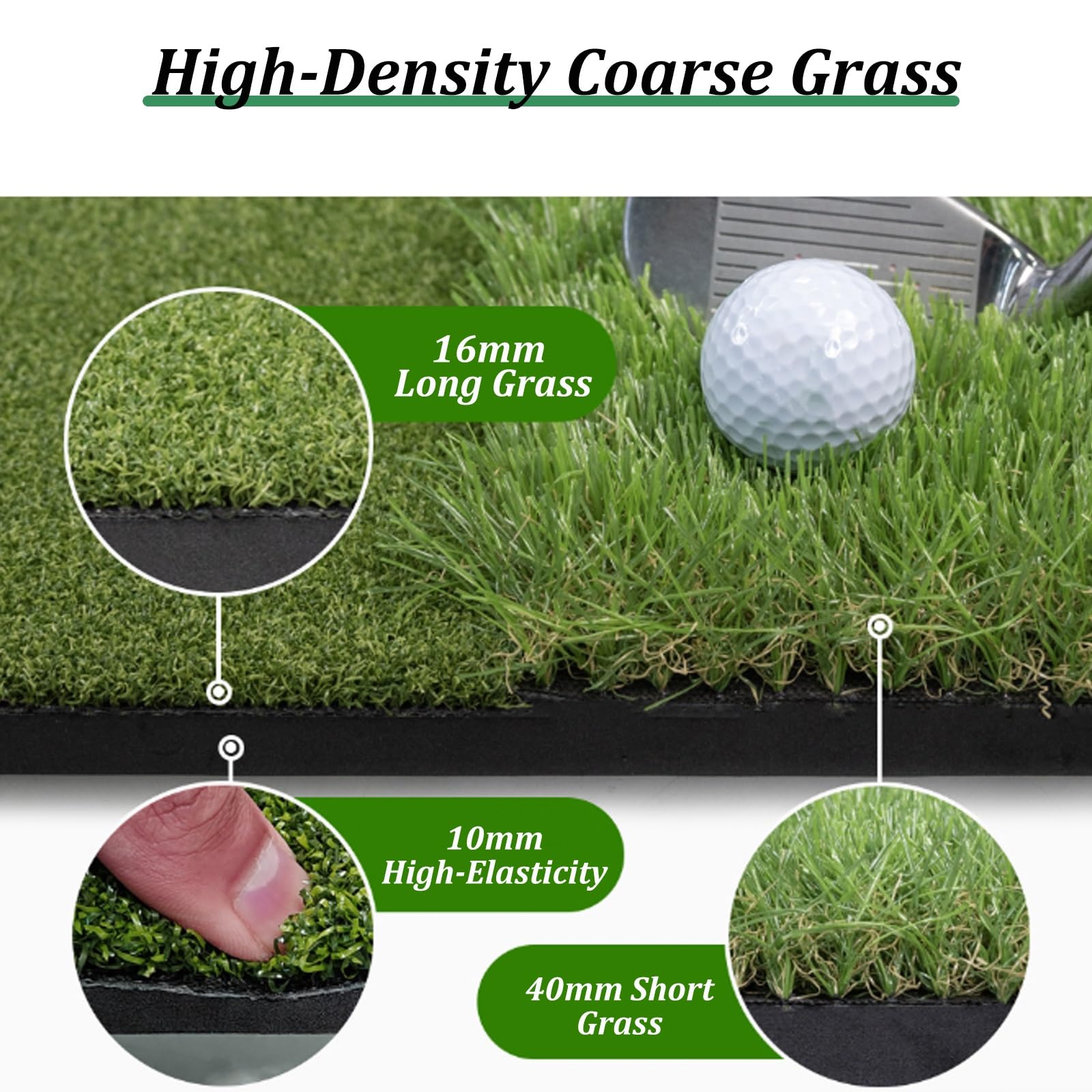 Tappetino da golf, design a doppio tappeto erboso per interni ed esterni, con base in EVA per assorbimento degli urti, tappetino portatile per allenamento in cortile e campo di guida