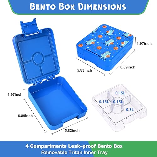 Miniatura 3 de Lonchera Bento a prueba de fugas con bandeja extraíble de Tritan para niños, recipientes de comida con 4 compartimentos, sin BPA, apto para
