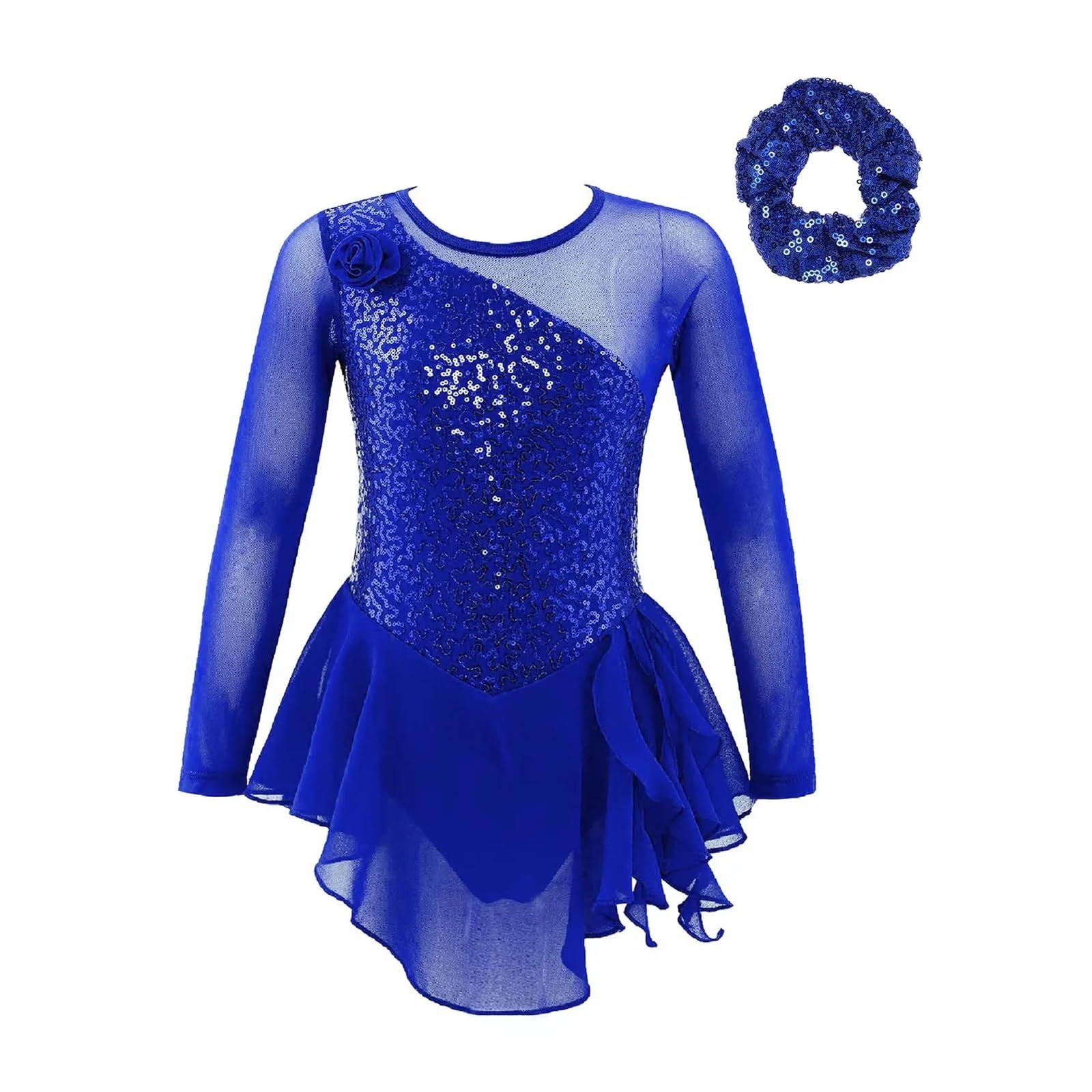 Medias Patinaje Artistico Niña Vestido de patinaje sobre hielo con figura Floral de lentejuelas for niñas, recortes en la espalda, mangas largas, leotardo de gimnasia de Ballet, traje de baile de saló