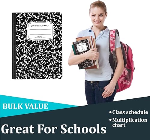 Miniatura 4 de ENVO Cuadernos de composición, cuaderno de composición con rayas anchas, cubiertas de mármol negro, cuaderno de composición, 100 hojas, a granel (2,