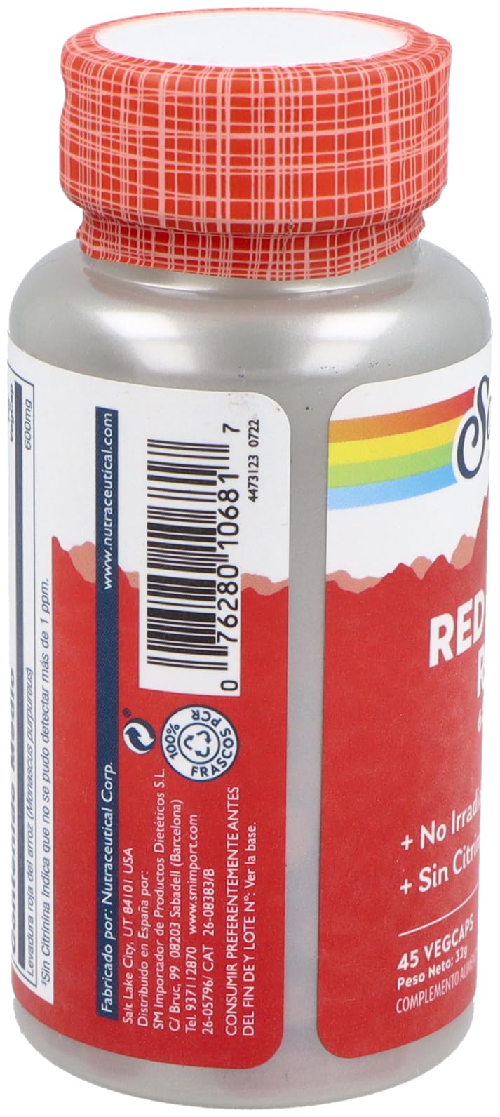 SOLARAY® Red Yeast Rice. 45 VegCaps. Formula de cuidado cardiovascular a base de Monascus purpureus. Sin gluten. Apto para veganos.