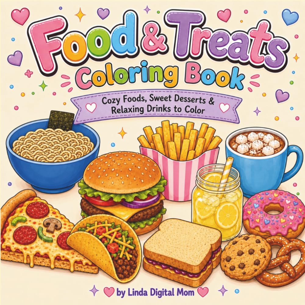 Food & Treats Coloring Book: Cozy Foods, Sweet Desserts & Relaxing Drinks to Color