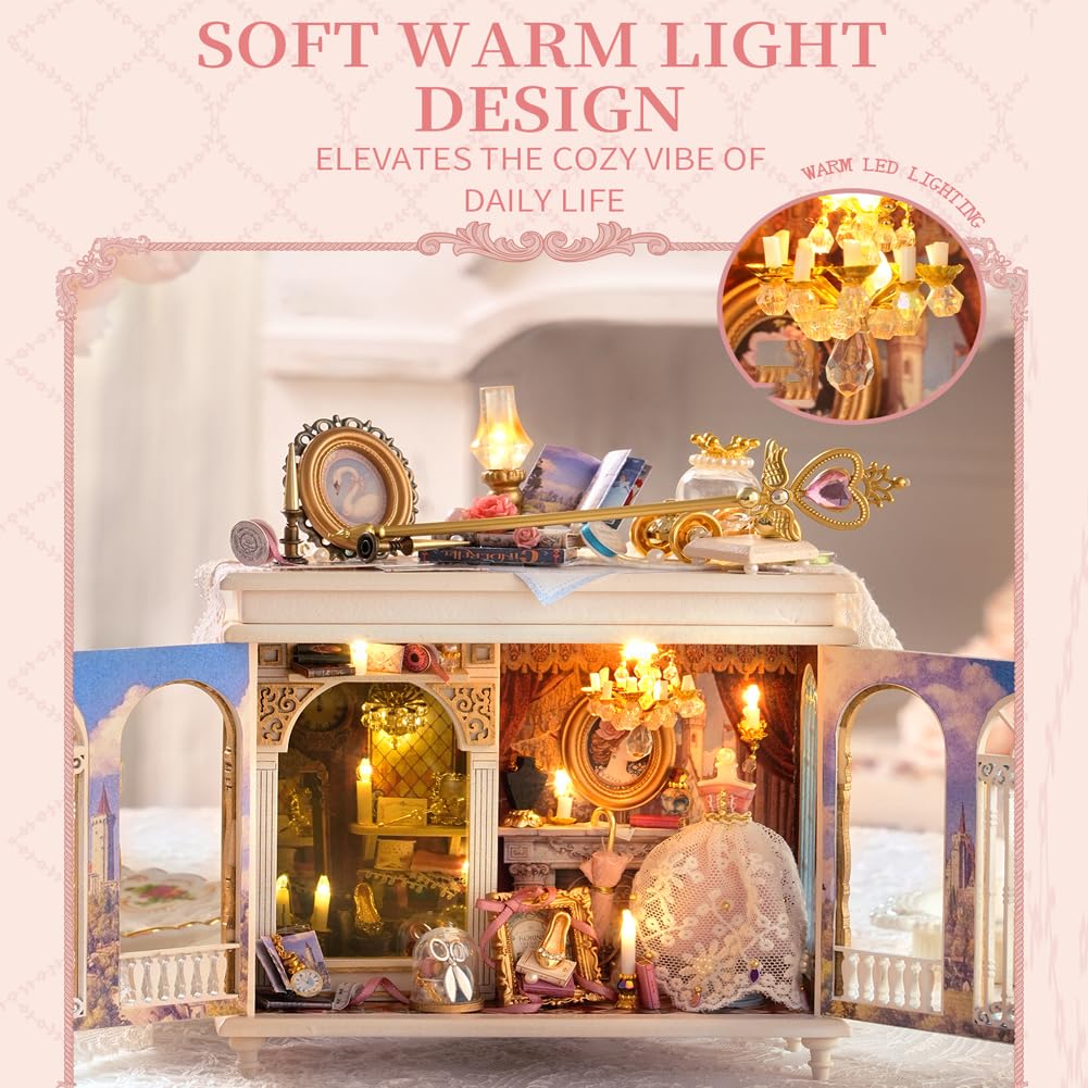 Kit fai da te in miniatura per casa delle bambole, puzzle in legno 3D, con inserto per libreria, con luci LED, modello 3D, regalo creativo