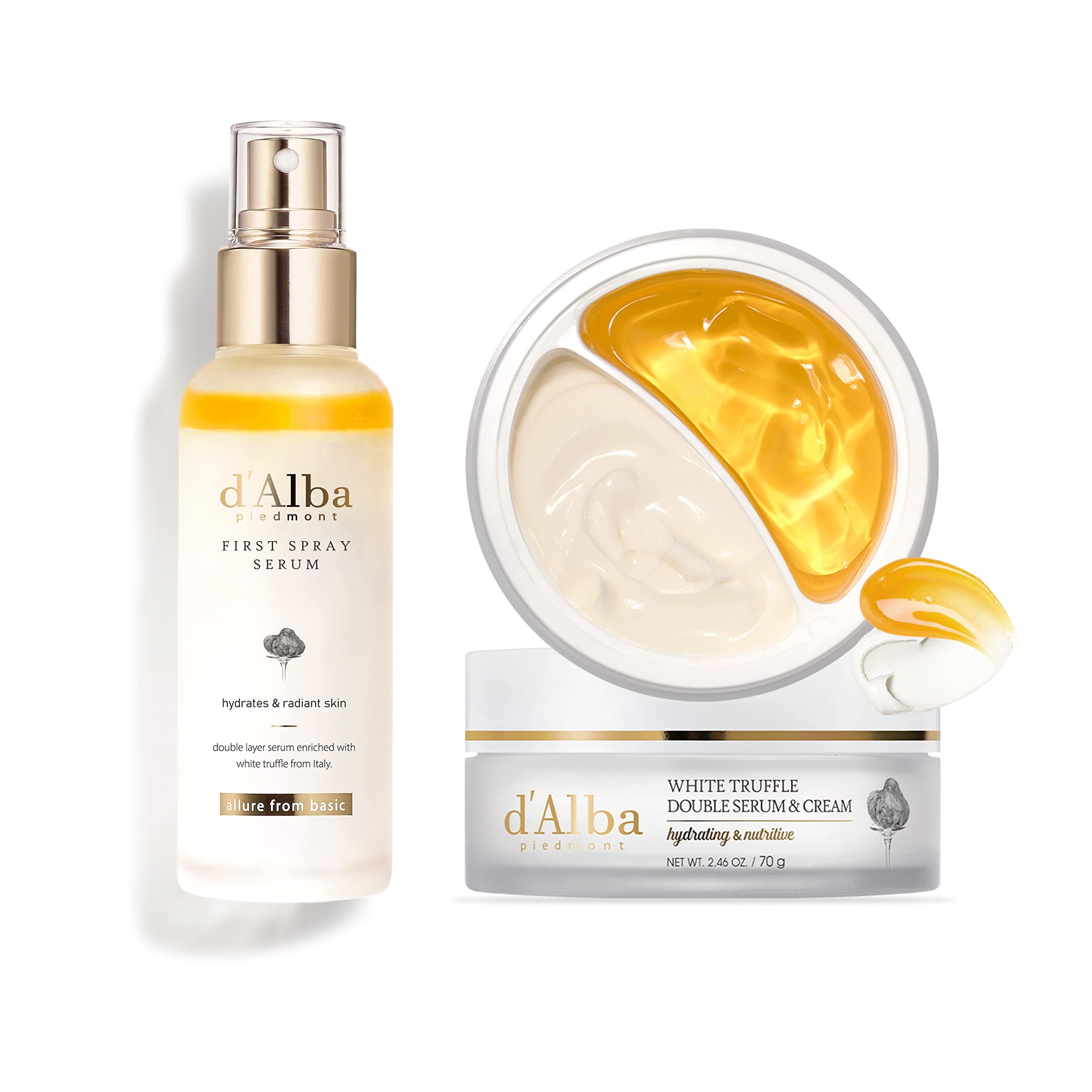 Pack Ahorro d'Alba First Spray Serum Trufa Blanca + Crema & Doble Sérum, Hidratación y Nutrición Facial Vegana