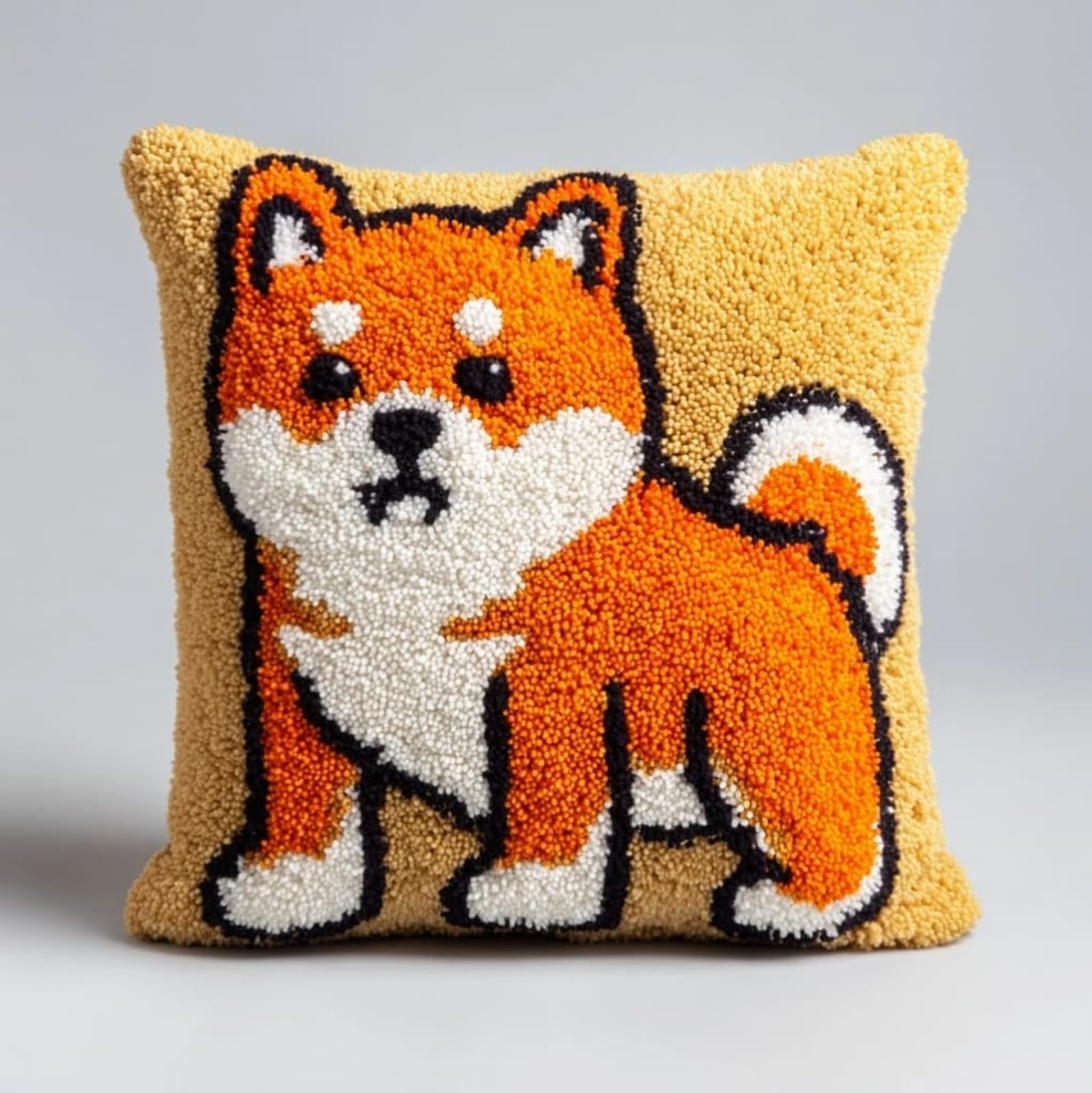 AxiangziK DIY Latch Hook Kits 43x43cm,Cartoon Akita Inu Latch Hook Embroidery Kits Cross Stitch Sofa Cushion Cover with Tool fit for Beginner and Adults