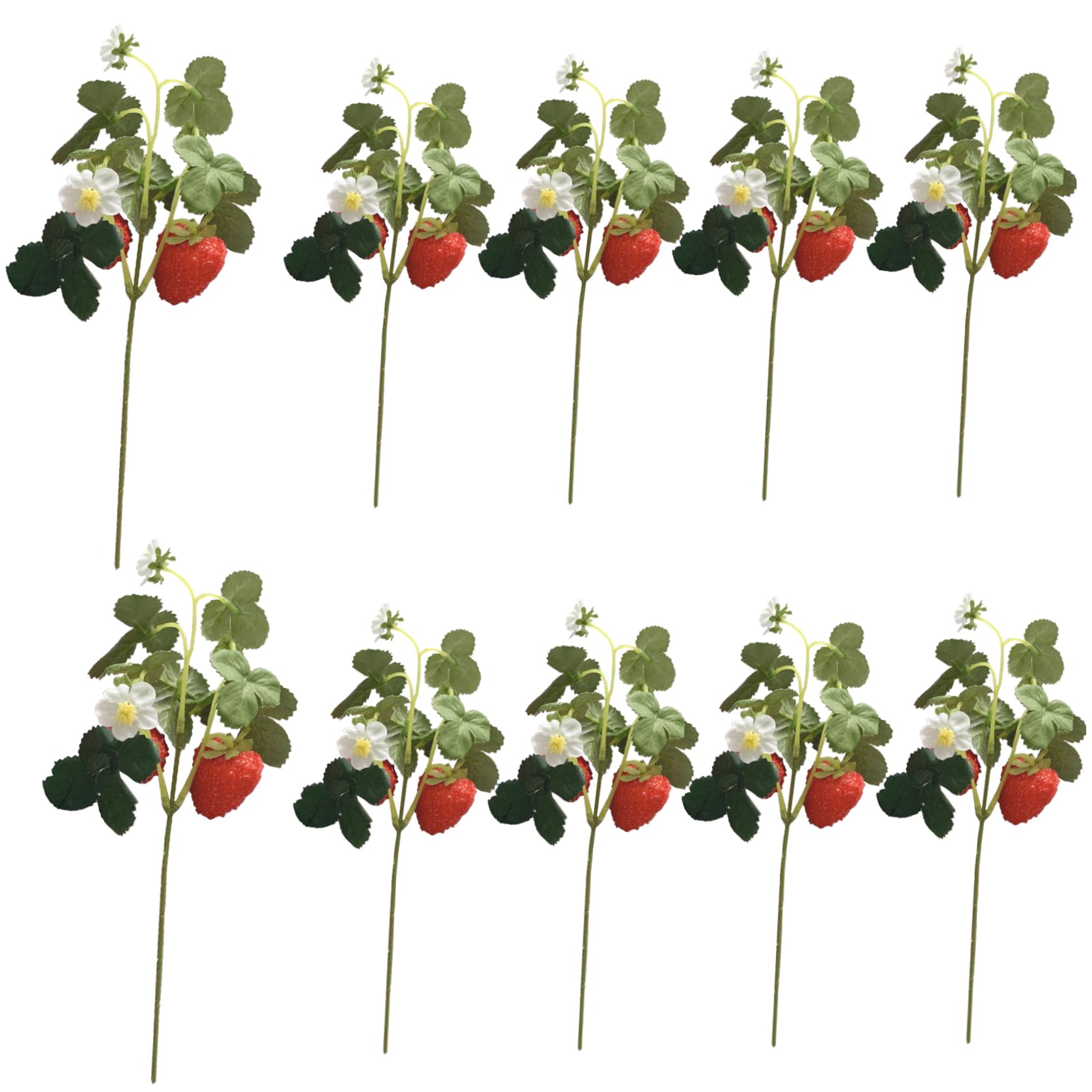 Perodlly Artificial Strawberry Plant 10Pcs 10.24in Simulation DIY Faux Strawberries with Leaves and 2 Heads Decorative Silk Fruit Decor for Home Party Restaurant ..