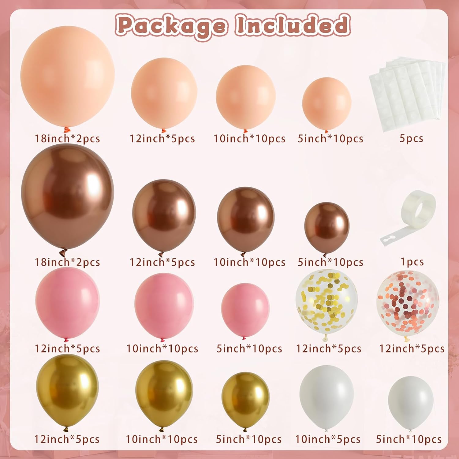 Rose Gold Balloon Arch Kit, Waterproof Pink & Gold Balloons Decor for Baby Shower, Wedding, Bridal Shower, Gender Reveal & Birthday Party Decorations image 2
