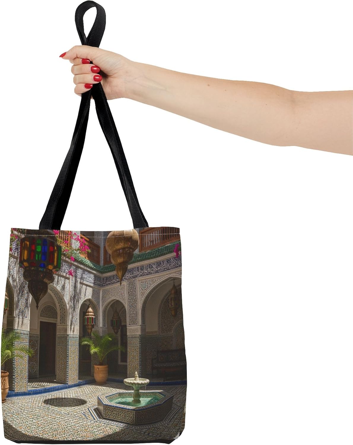 Premium Tote Bag with Reinforced Stitching - Colorful Arabian Mosaic Palace Courtyard Design