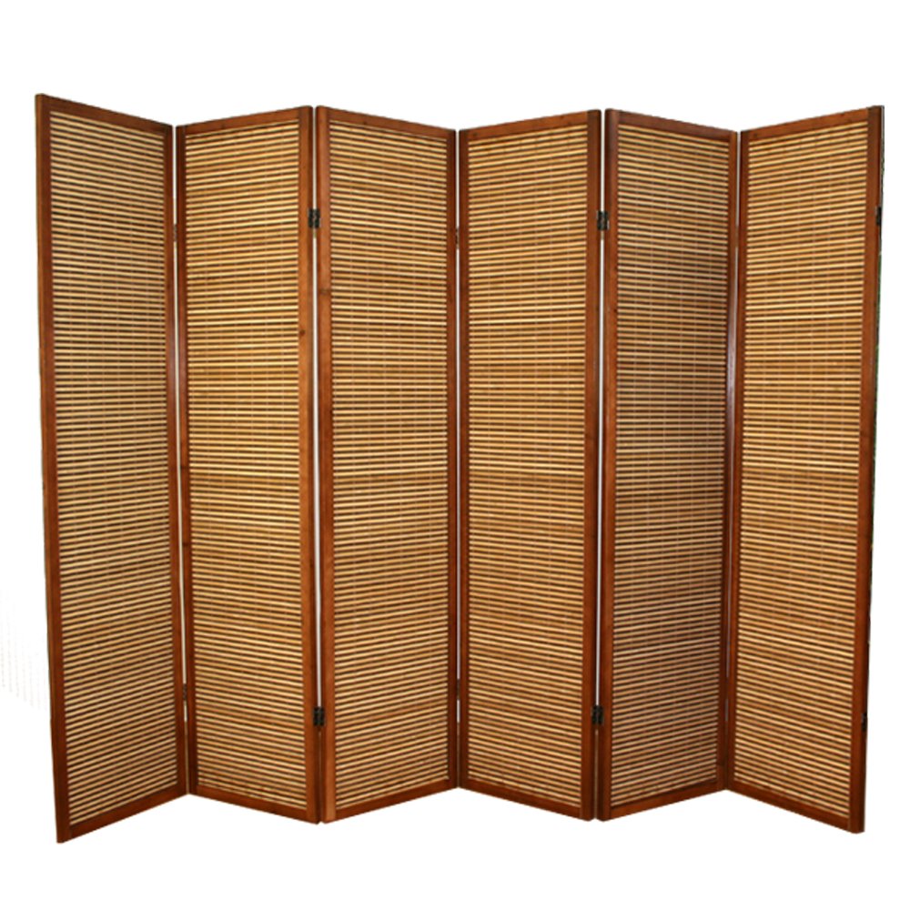 PEGANE Paravent en Bois Brun avec Bambou de 6 pans