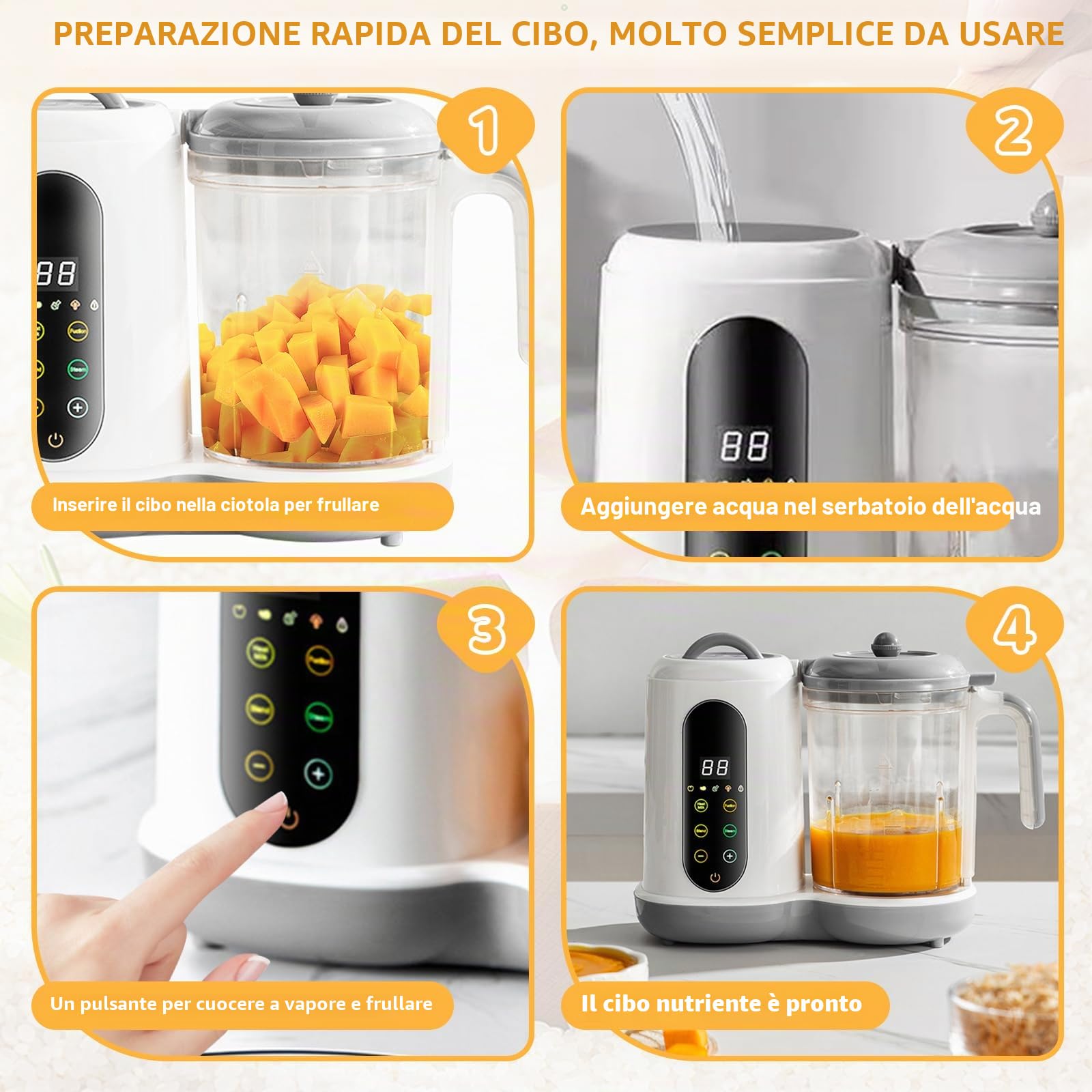 Cuocipappa Multifunzione per Bambini 400 ml Frullatore e Sterilizzatore