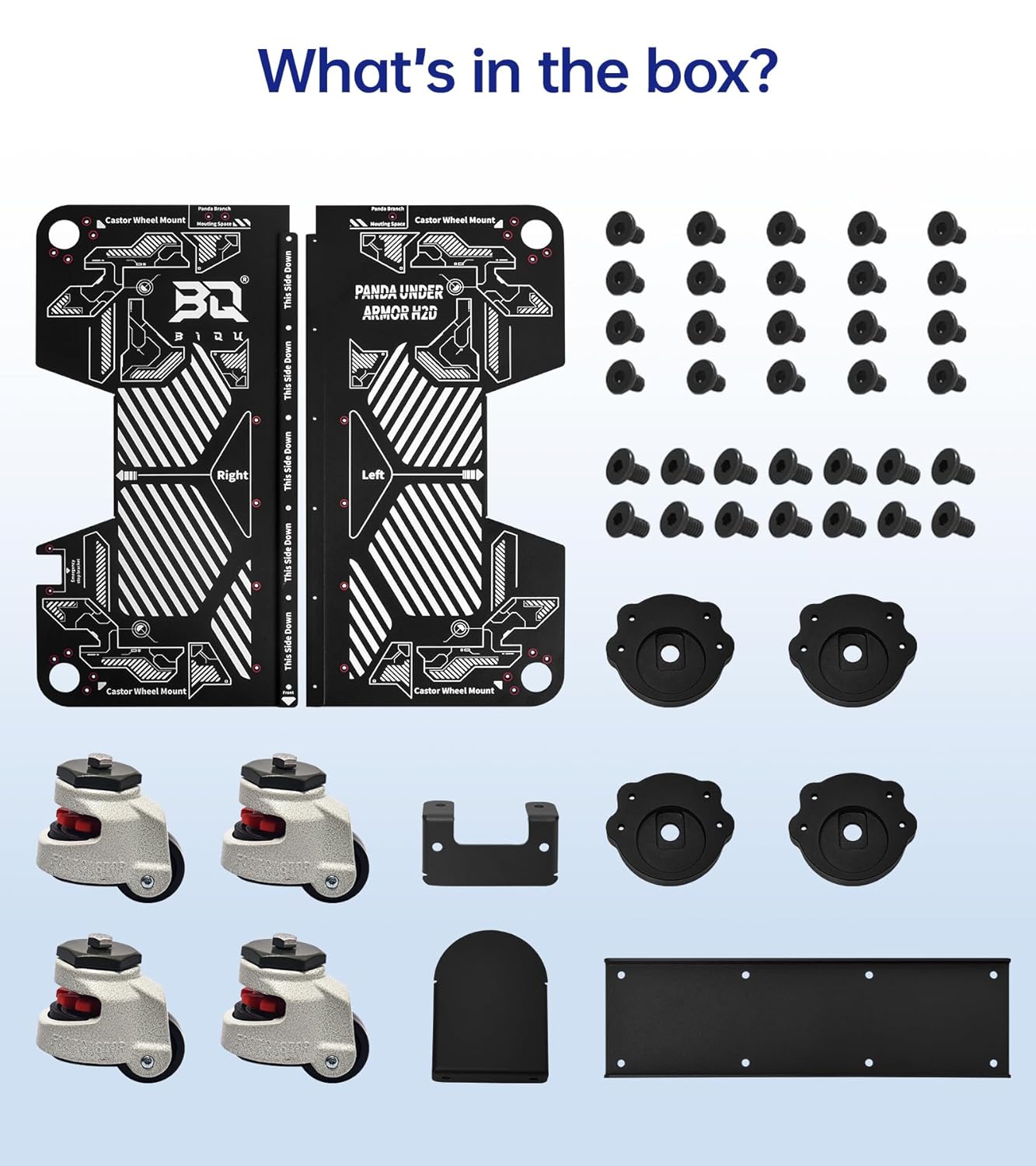 BIQU Panda Under Armor for Bambu-Lab H2D H2S, 3D Printer Dolly Cart with 360° Rotating Wheels for Easy Moving, Portable and Lockable, Printer Bottom Protector,with Rubber Brake