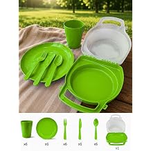 Beylini 32 Par a Piknik Seti Tabak  atal Ka k B ak Bardak 6 Ki ilik Gezi Set Kahvalt  Makinede Y kanabilir Set Ye il