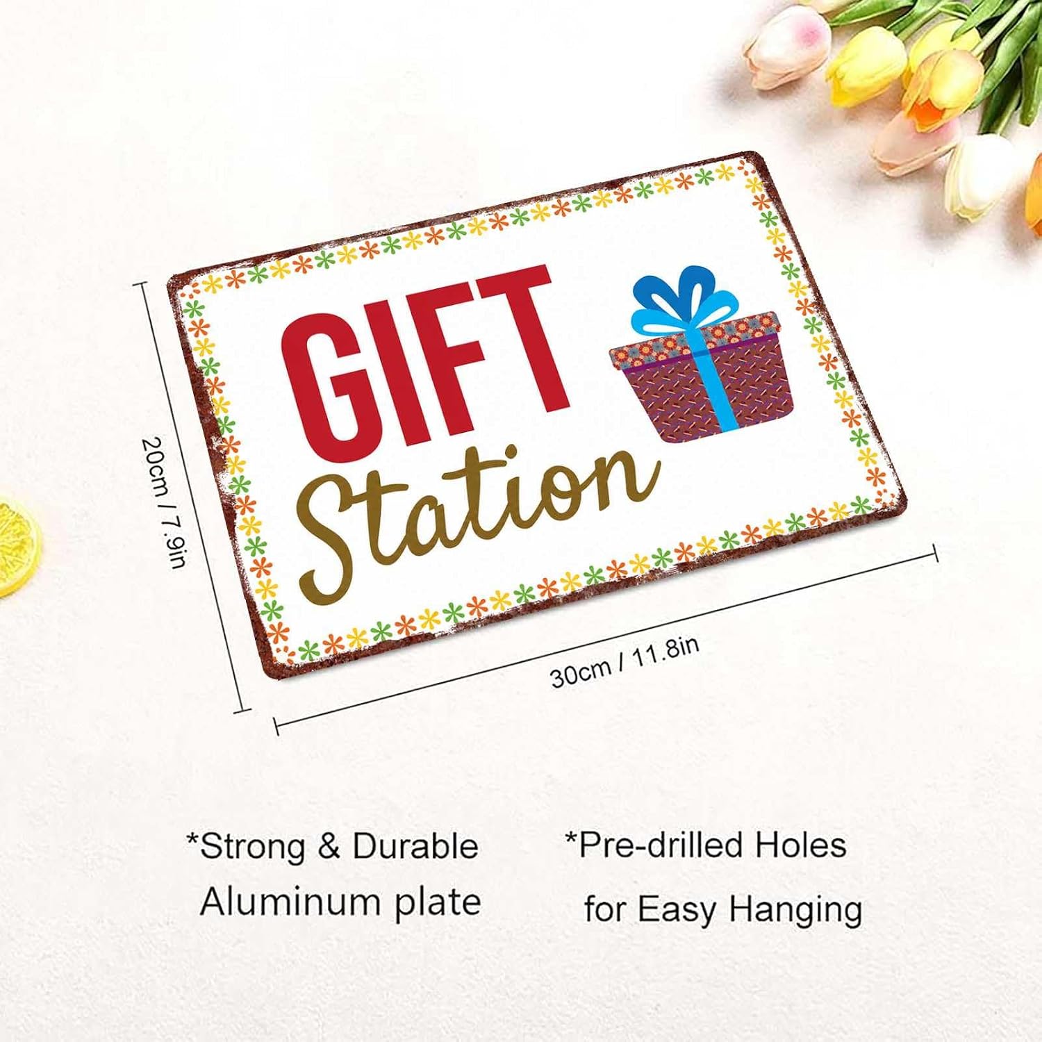 Gift Station Party Sign With Colorful Floral Border Metal Sign Wall Decor