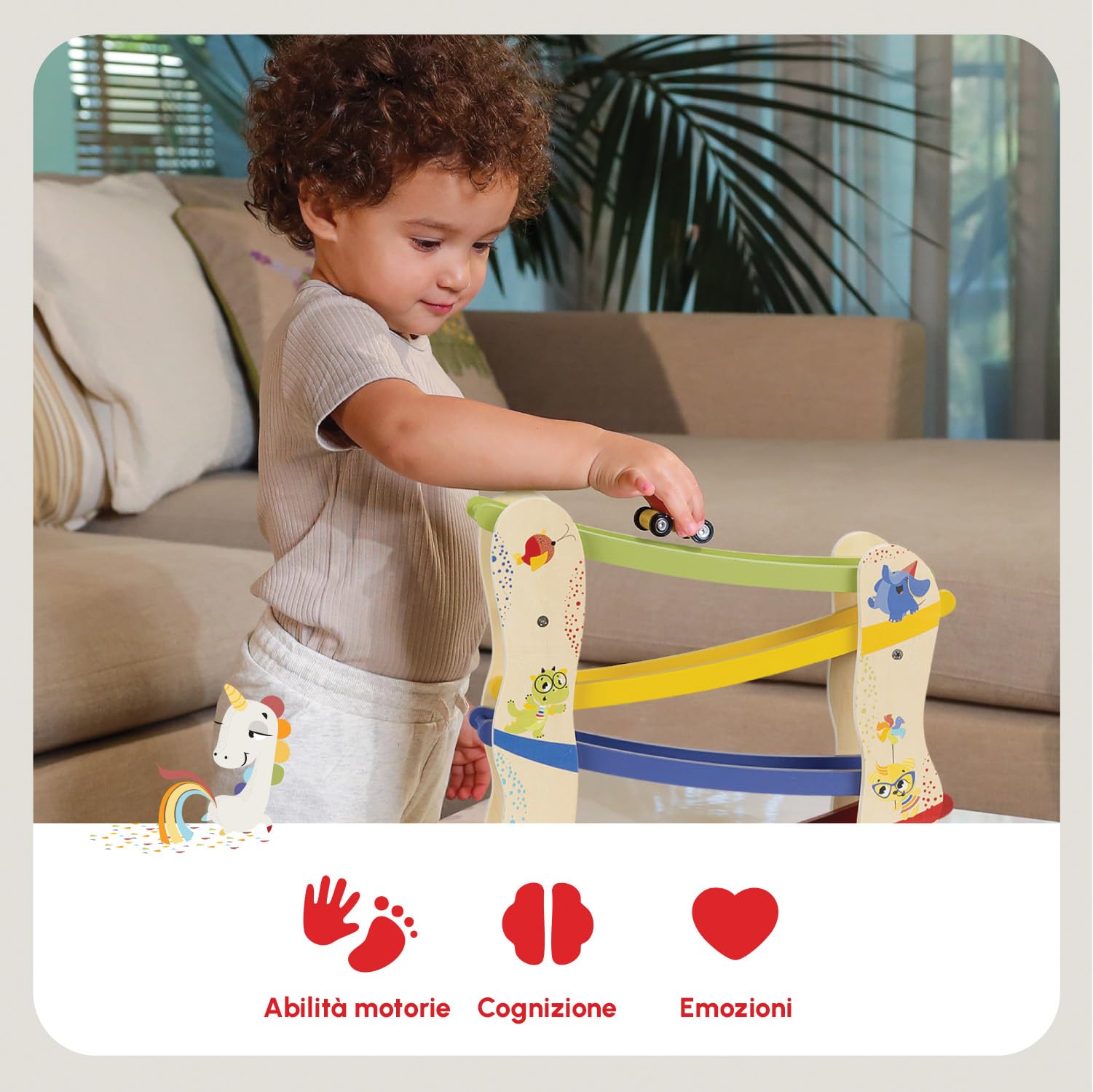 Tiny Love Pista Macchinine Legno, Piste Macchinine per Bambini con 4 Macchinine in Legno, Capacità Motorie Fini, Sviluppo Cognitivo, Design Naturale, 18+ Mesi, Collezione Born To Party