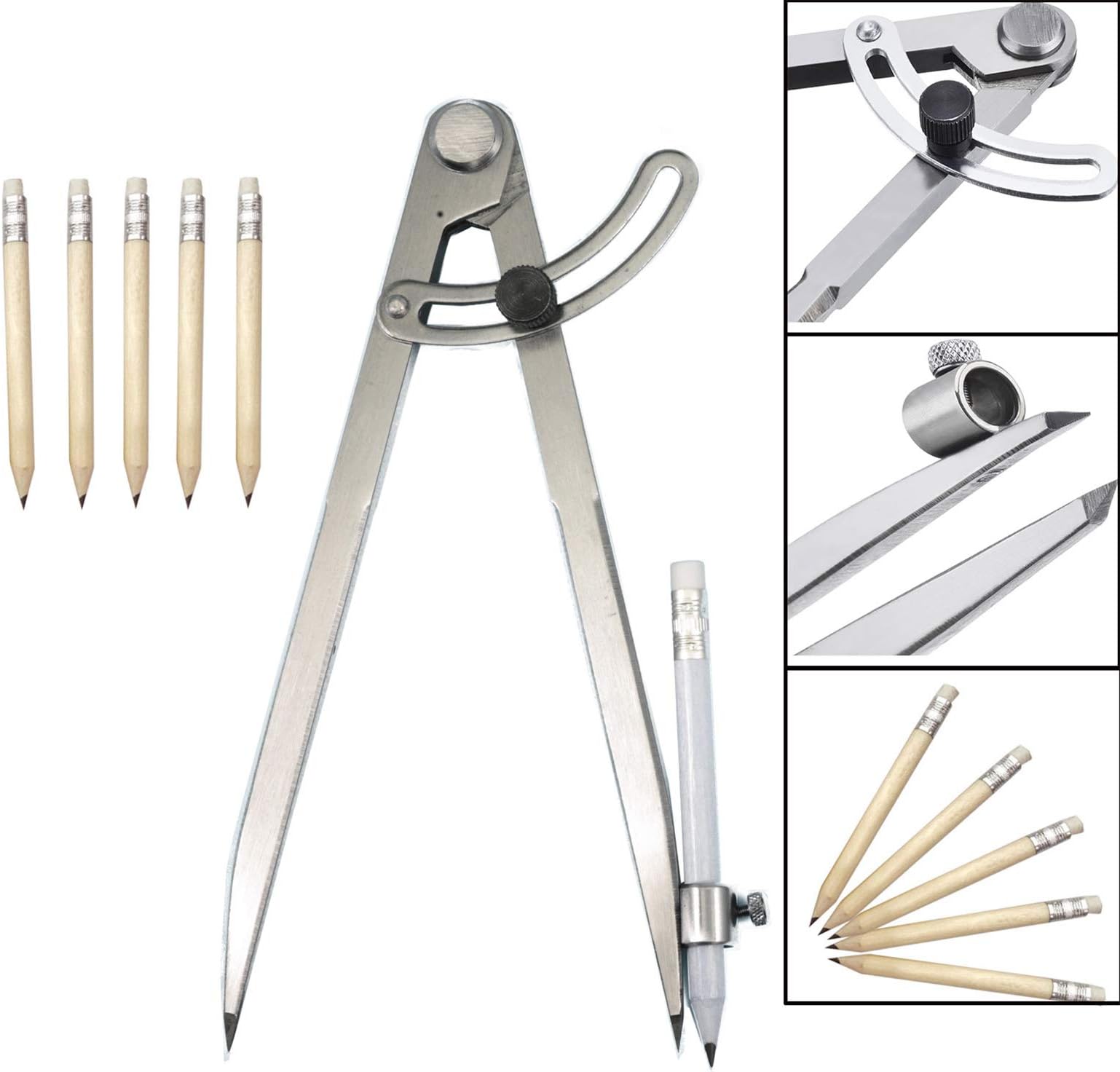 8 inch Compass Scribe Locking Wing Divider Pencil Holder, Drawing Circles, Perfect tool for Woodworking, Metalworking, and Leather Work