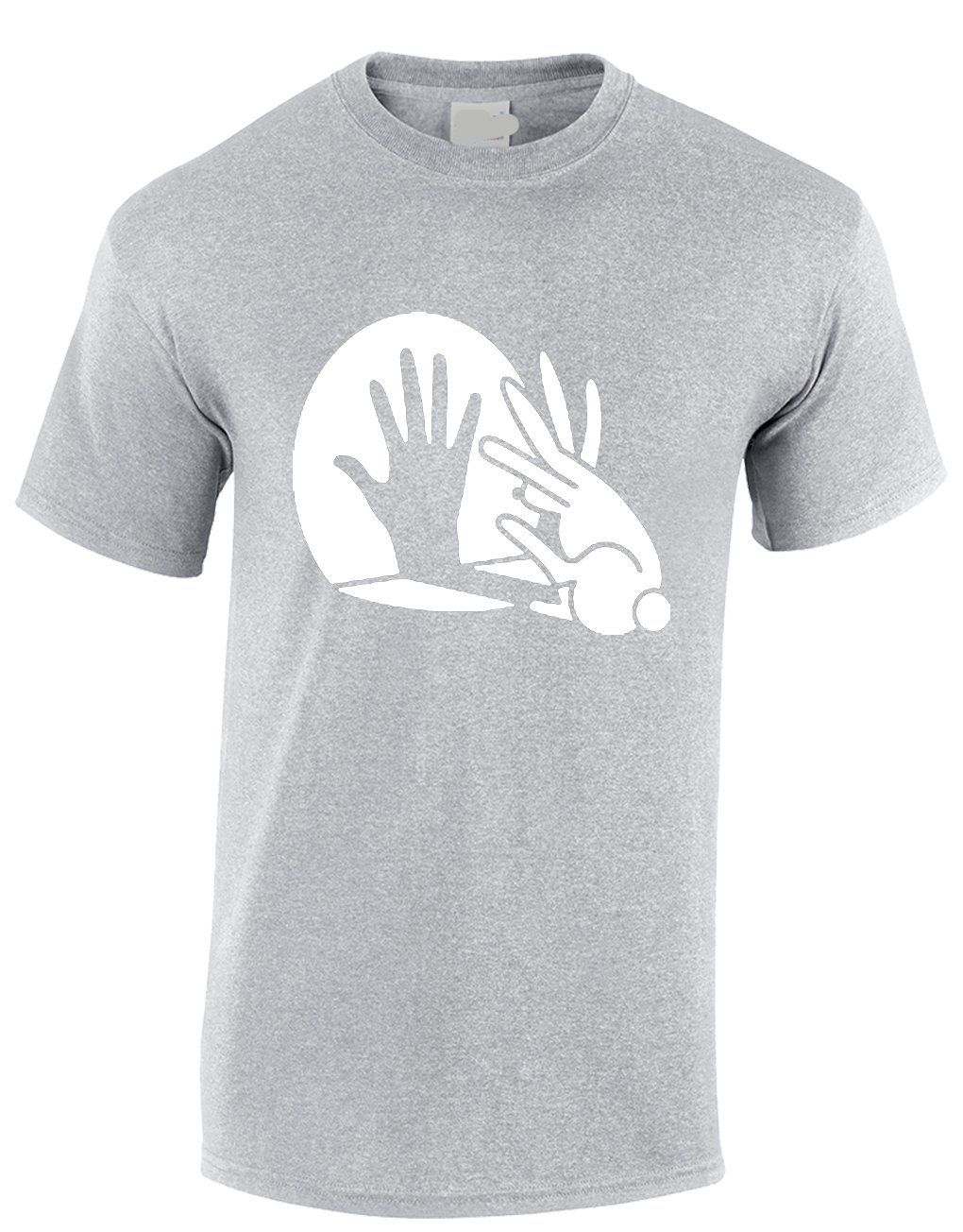 Crown Designs Rabbit Hand Shadow Puppet Funny Cool for Men & Teenagers T-Shirts Tops - Grey/X-Large