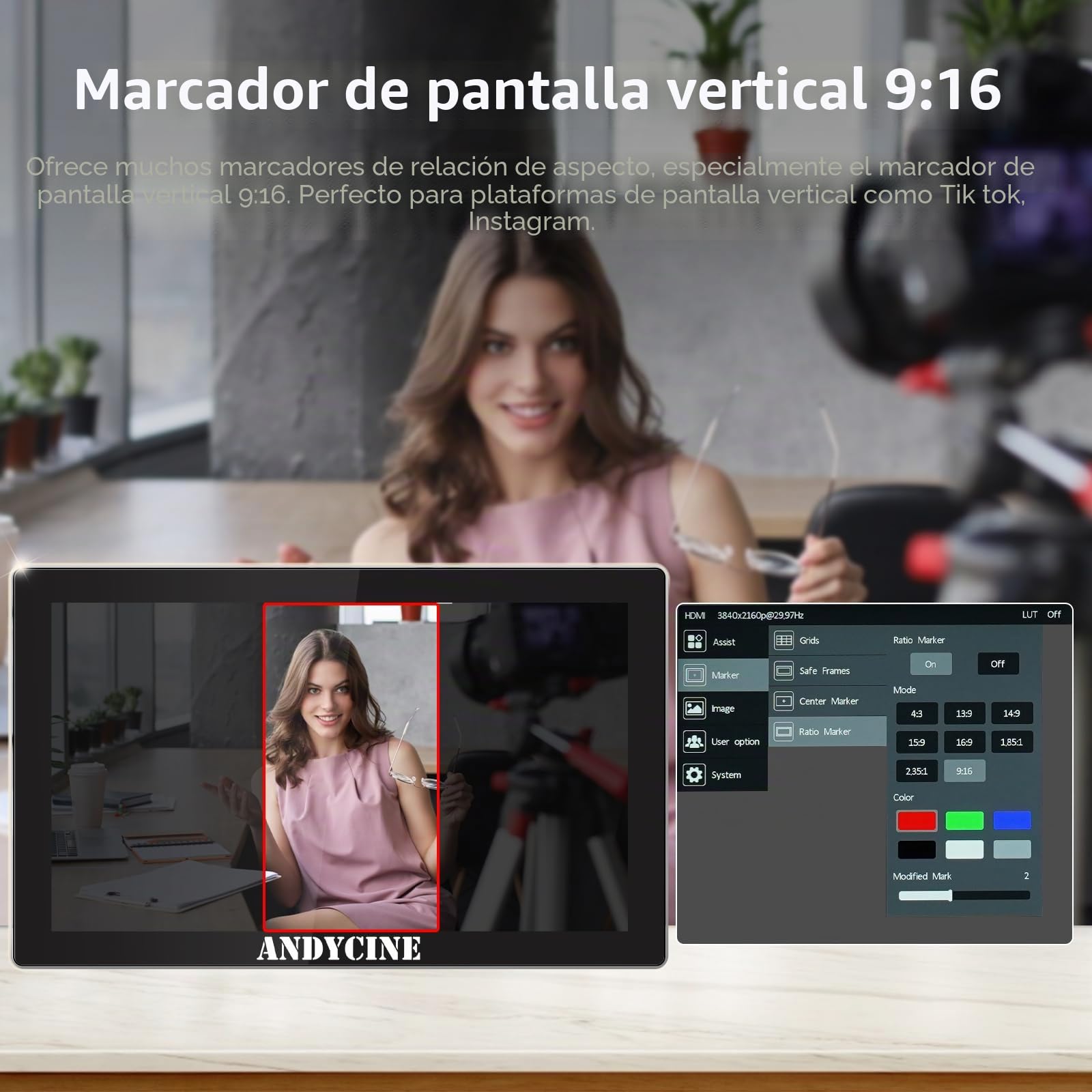 ANDYCINE X5 5,5" 1200 nits Monitor de Campo de cámara con Pantalla táctil 4K HDMI 60 HZ, Monitor DSLR con Carcasa de Aluminio, batería F550C, RGB Parade, Focus Peaking, LUT 3D, Monitor HDR