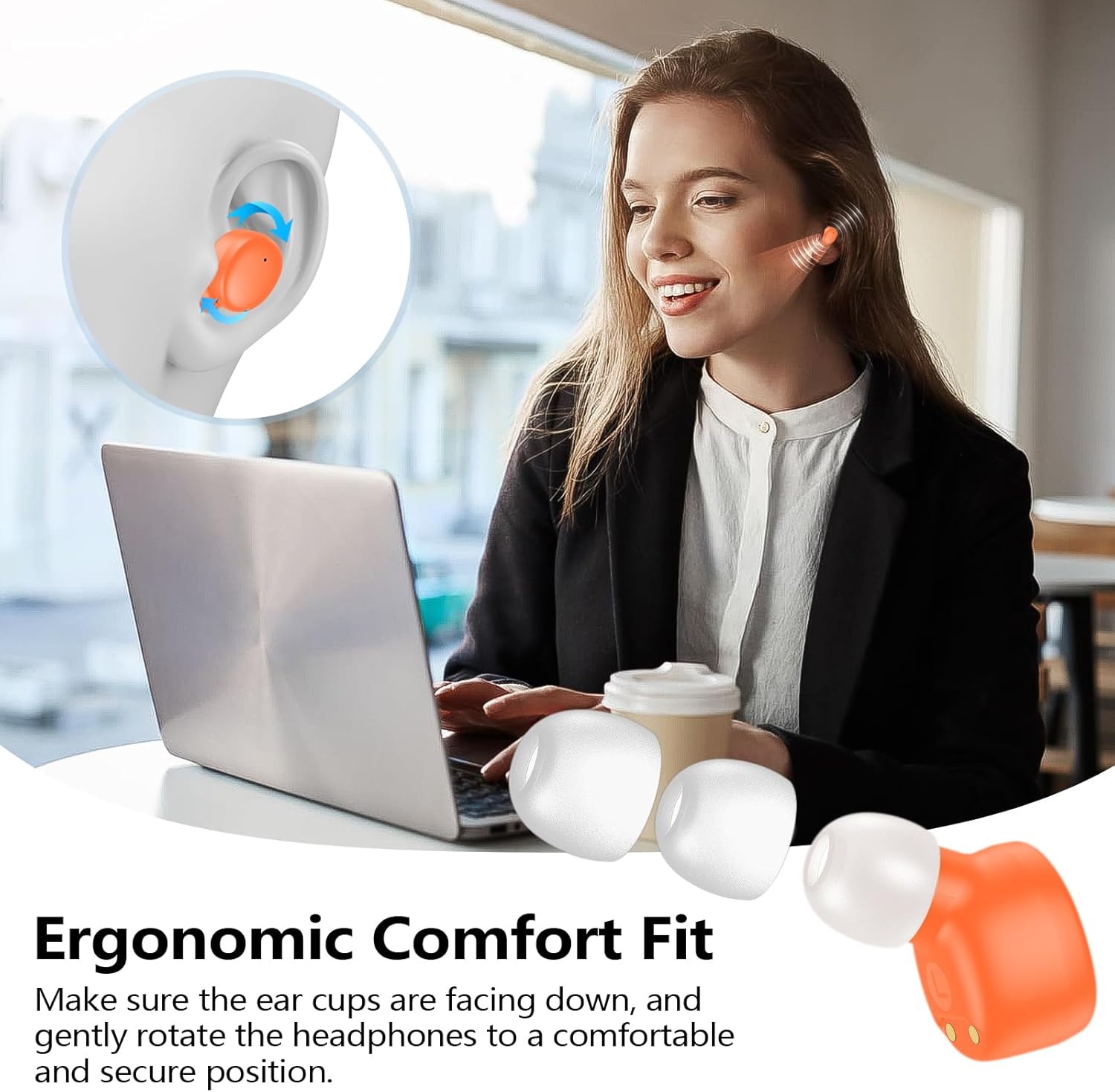 kurdene Wireless Earbuds Bluetooth 5.3 in Ear Buds Light Weight Headphones,Deep Bass Sound,Built in Mics Headset,Clear Calls Earphones for Sports Workout Orange - Image 5