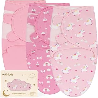 Pucksack Baby 0-3 Monate 100% Baumwolle Pucktuch Baby Swaddle Weiches Atmungsaktives Puck Schlafsack für Neugeborene Junge Mädchen 3er Pack Rosa Einhorn