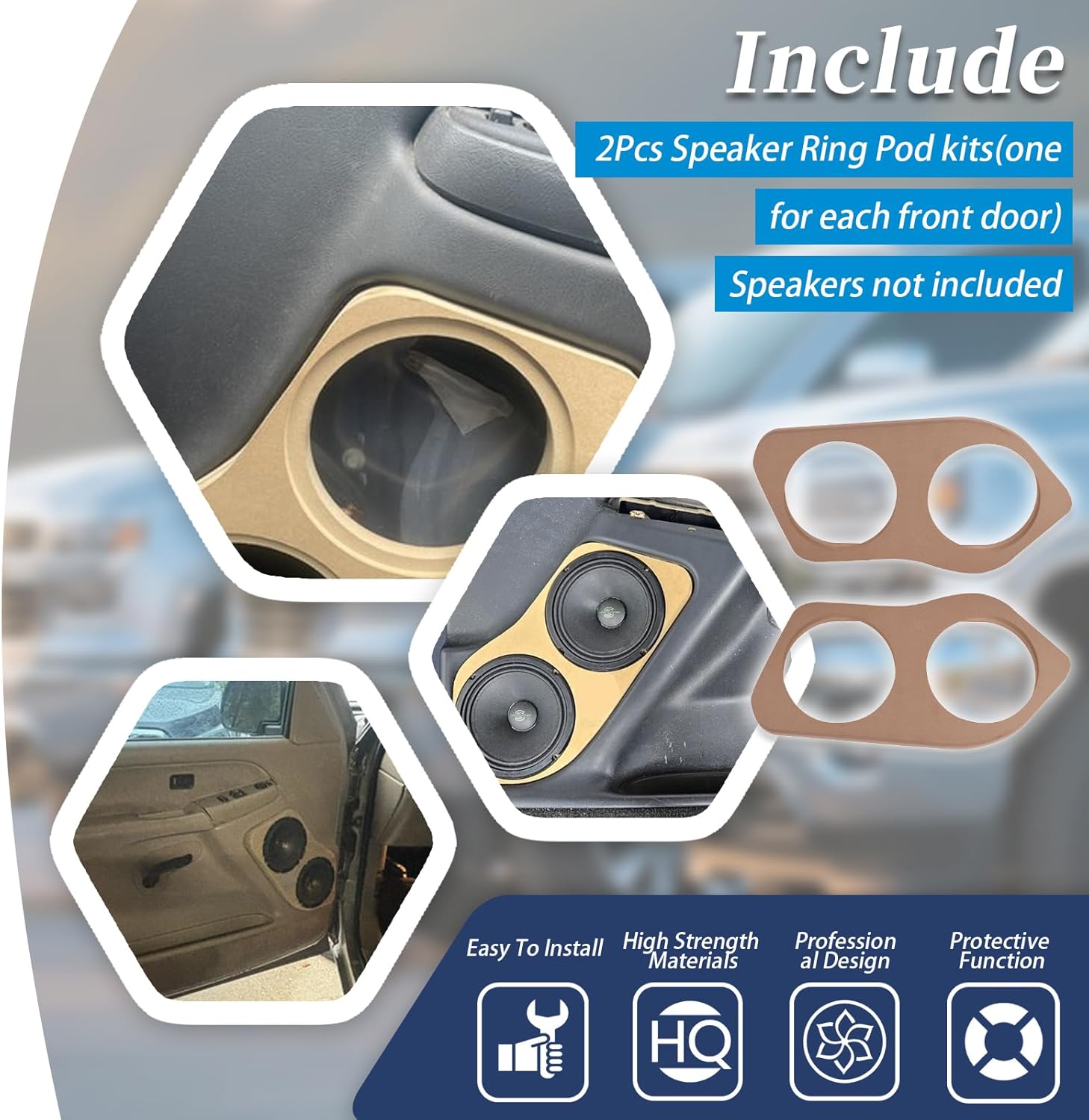 2Pcs Front Door Pod Baffles 6.5" Speaker Rings Pods Compatible with 2000-2006 GM/GMC Silverado, Tahoe, Suburban (Fits for Deaf Bonce M61SE, M60SQL)