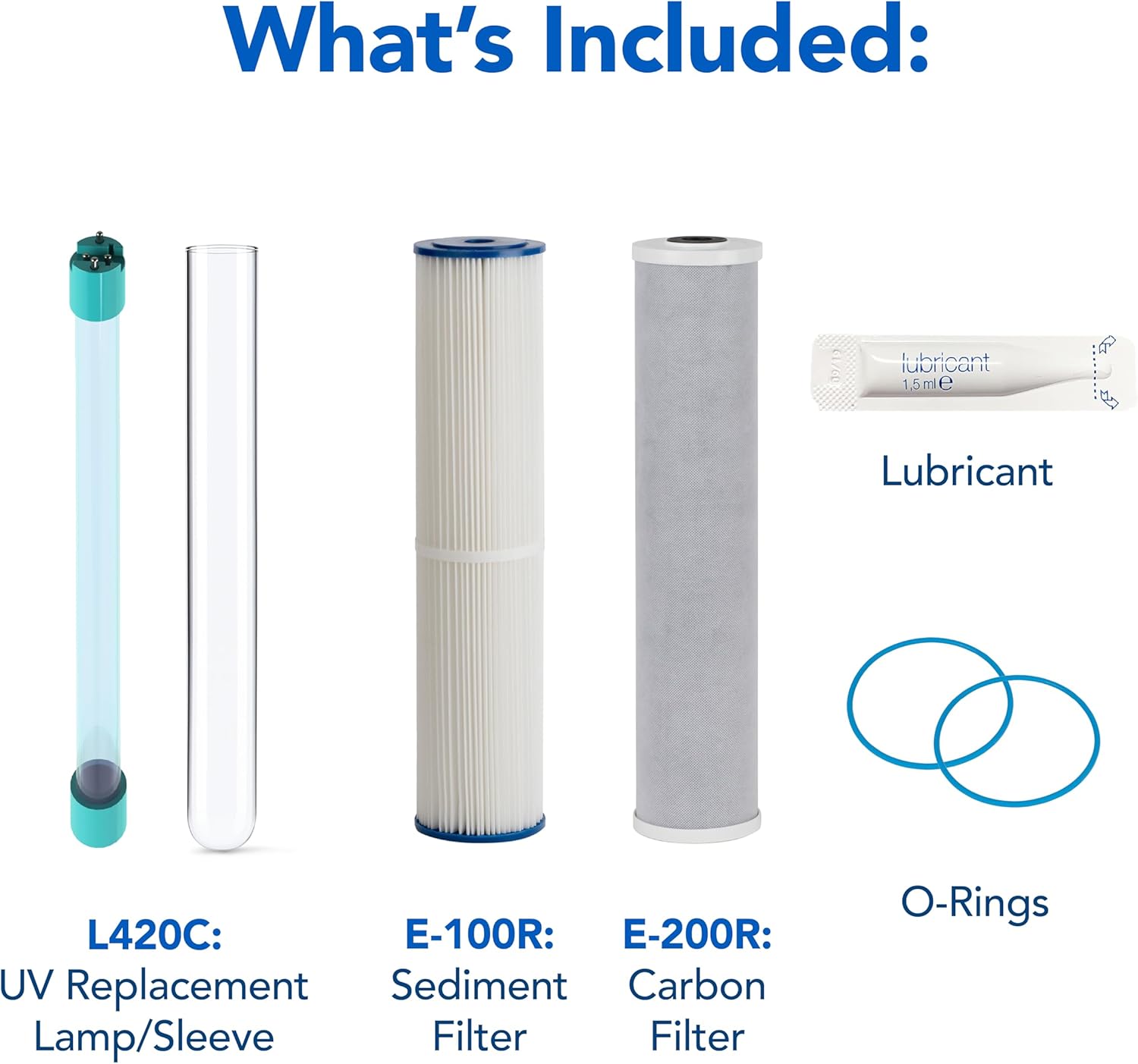 Kind Water Whole House Replacement Filter Set – Sediment, Carbon Block, UV Replacement Lamp & Quartz Sleeve – Fits E-3000 and E-1000 Systems – Maintain Clean, Safe Water – Easy 1-Year Kit