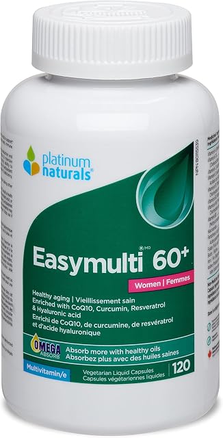 Platinum Naturals Easymulti 60+ for Women, 120 Capsules - Comprehensive Multivitamin with CoQ10, Omega & Fish Oil - Enhanced with Calcium, Vitamin D3 & B Complex