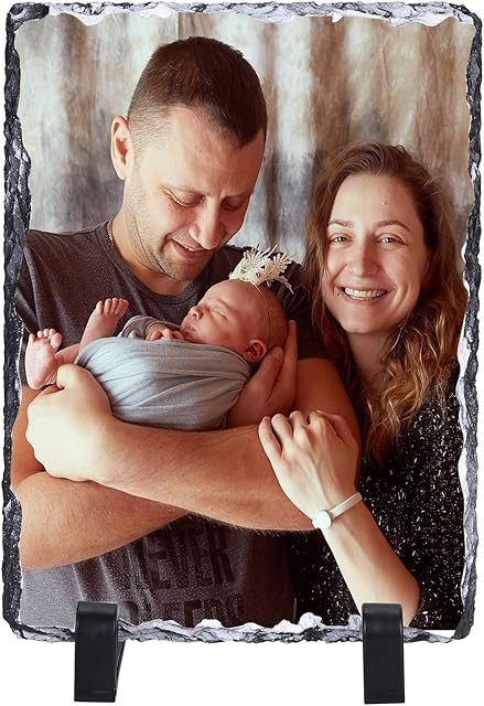 Qchomee Personalised Rock Slate Photo Frame Custom Picture Text Gift Home Decor Birthday Wedding Christmas Valentine's Mother's, Rectangular