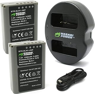 Wasabi Power Battery (2-Pack) and Dual USB Charger for Olympus BLN-1, BCN-1 and Olympus OM-D E-M1, E-M5, Pen E-P5
