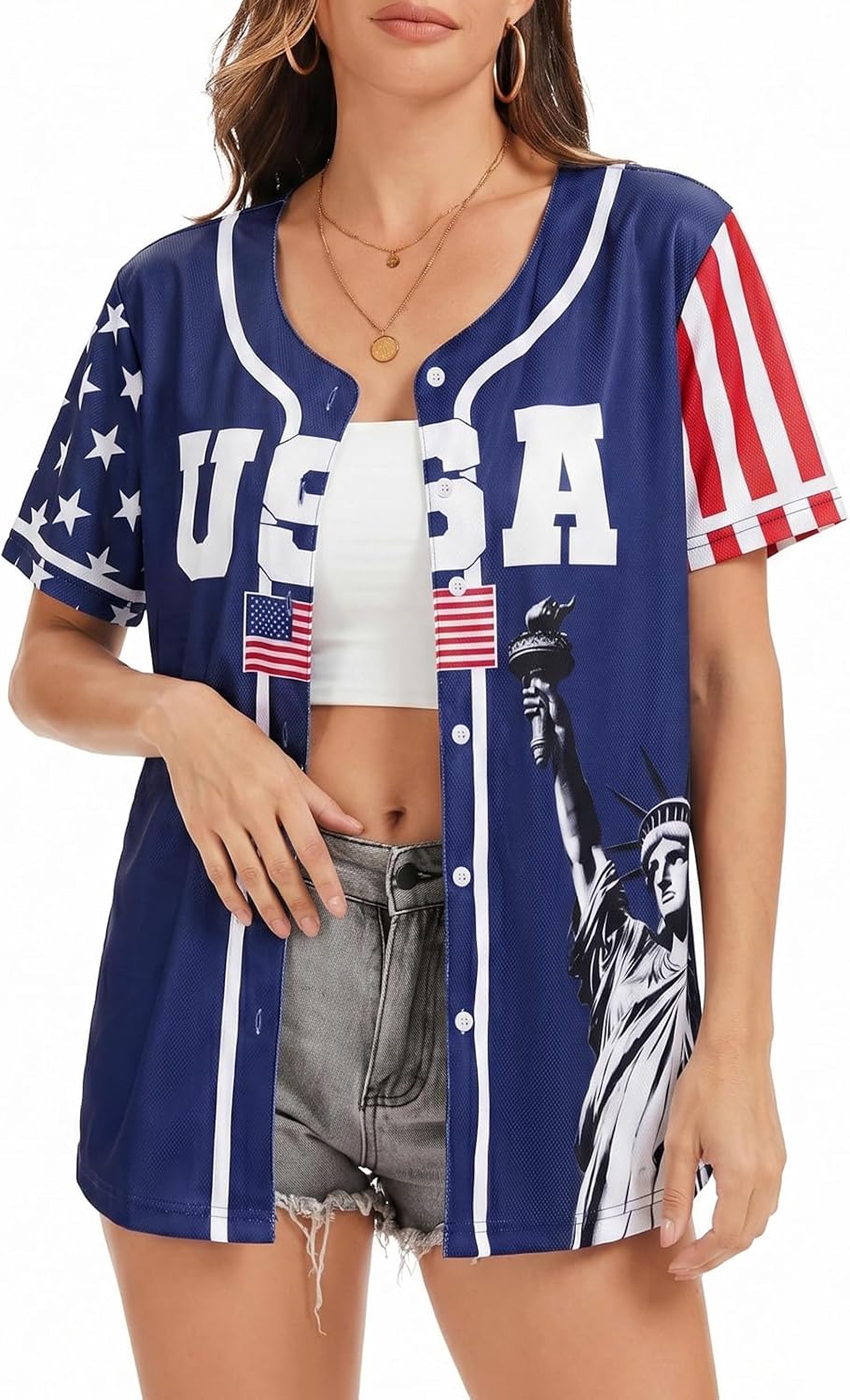 4th of July Shirt for Women, Patriotic Button Up Baseball Jersey, American Flag Short Sleeve 250 Anniversary USA Shirt Top