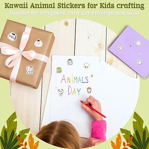 Miniatura 5 de LINAYE 24 hojas de calcomanías de animales lindos para niños, paquete de 1500 calcomanías adhesivas de animales kawaii, calcomanías de animales a
