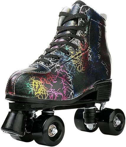 Miniatura 4 de XUDREZ - Patines de ruedas unisex con fila doble, cuatro ruedas, patines de alto nivel, patrón de rayo, para principiantes, mujeres, hombres, niños