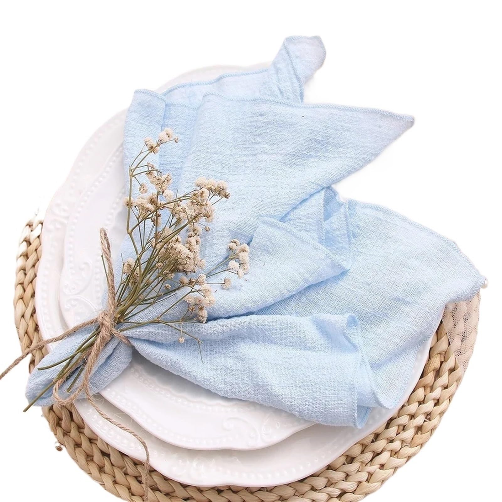 serviettes napkins 10 Pack 30x30cm Gauze Napkins Vintage Cotton Cloth Events Decorative Rustic Soft Dinner for Parties Wedding for dining wedding party everyday home(Light blue)