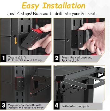 Foldable Mounting Plate Compatible with ToughBuilt StackTech Compact Tool Box & Tool Bag, Side Rail Storage Attachment Bracket, No Drill Toolbox Expansion Mount for Modular Organizer Accessories