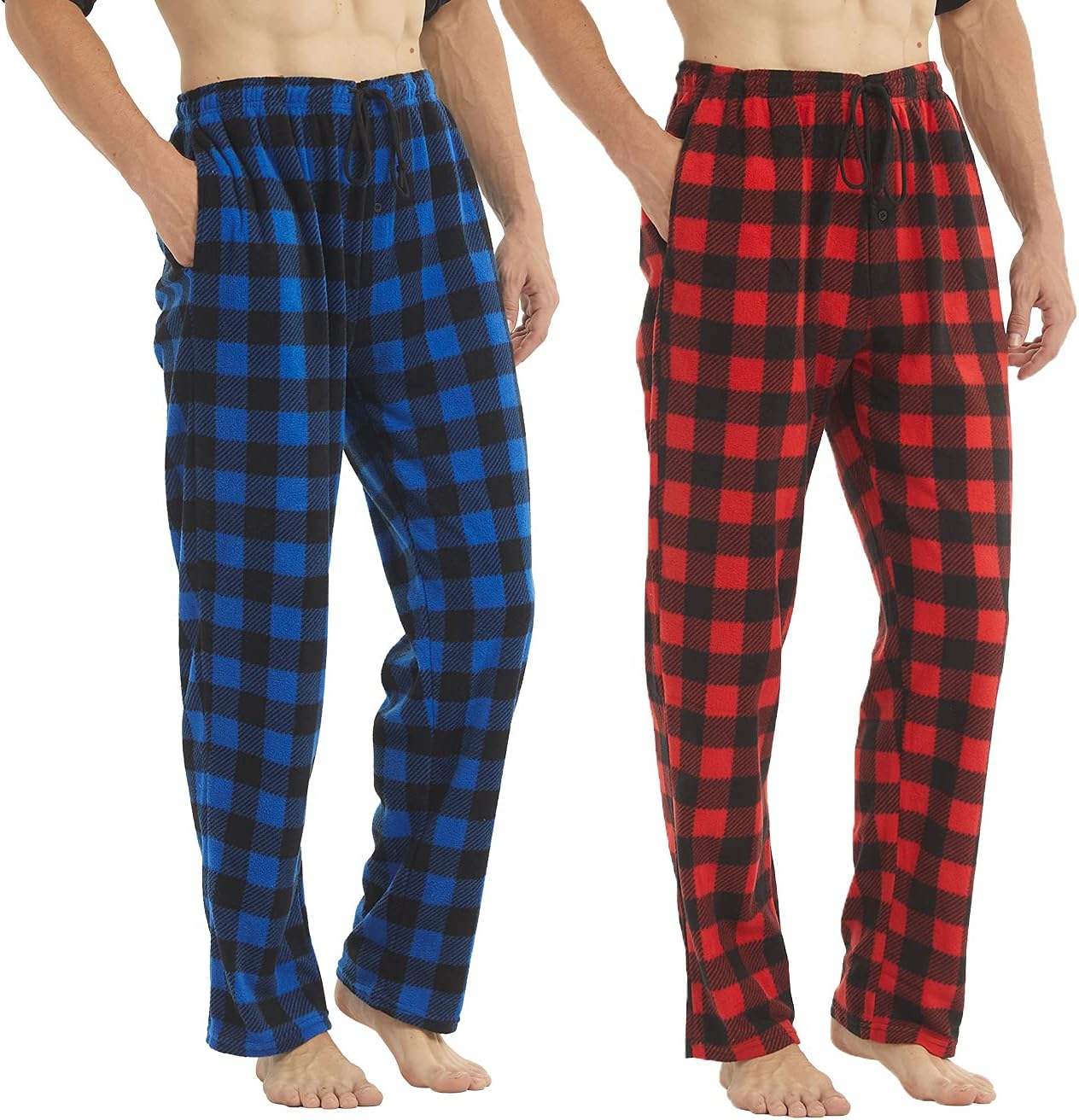 LANDUNSI Mens Pajama Pants Set Bottoms Fleece Lounge Sleepwear Plaid pj Pants with Pockets Microfleece