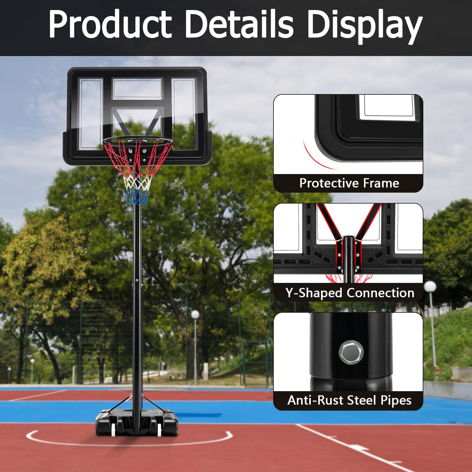 KOMFOTTEU Outdoor Basketball Basket, PE and PVC, 6 Height KOMFOTTEU Outdoor Basketball Basket, PE and PVC, 6 Height