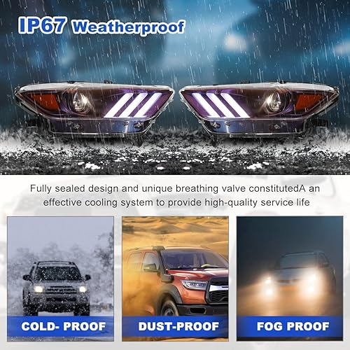 Miniatura 4 de Nixon Offroad Conjunto de faros delanteros de proyector para Ford Mustang Coupe y Convertible 2015-2017/Ford Shelby GT350 2016-2020, faros de haz