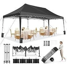 HOTEEL 10x20 Pop Up Canopy, Outdoor Easy Setup Party Tent, Waterproof Portable Enclosed Event Shelter with Wheeled Bag, Weight Bag for Backyard, Vendor, Black