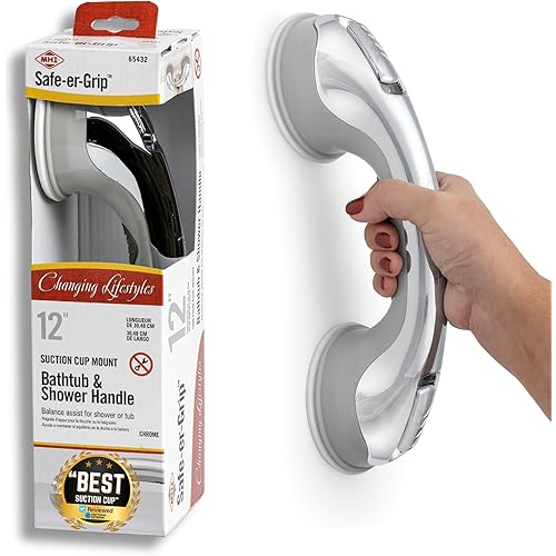 Safe-er-Grip Safe-er-Grip Changing Lifestyles Suction Cup Grab Bars for Bathtubs & Showers; Safety Bathroom Assist Handle, Chrome, 12 inches