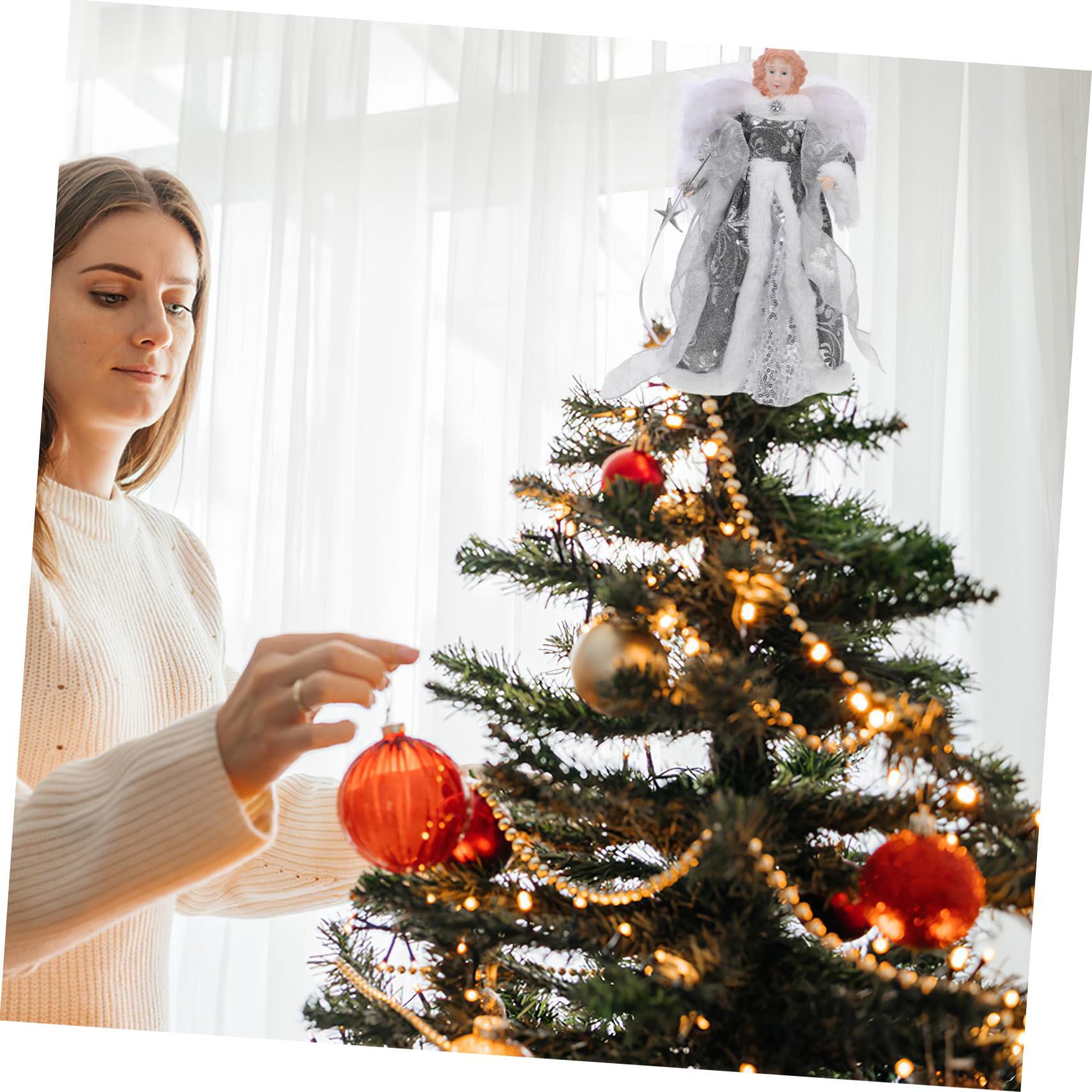 ERINGOGO Decoración Navideña Ángel con Alas de Peluche Adorno Pequeño para Árbol de Navidad Figura Decorativa para Fiesta y Regalo para del Árbol Diseño Festivo