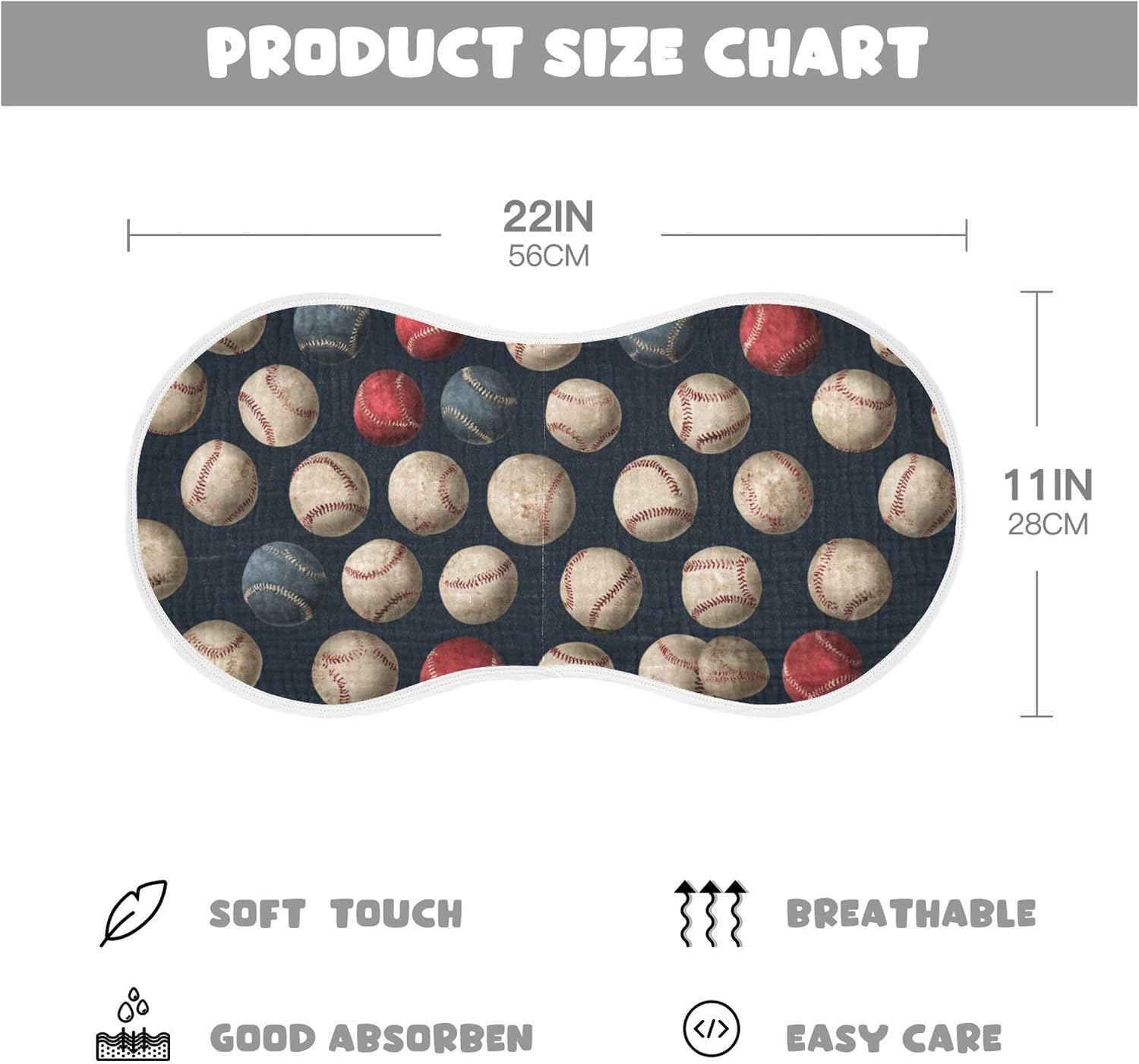 Vintage USA Flag Baseballs Burp Cloths Baby Boys Girls Absorbent Soft Cotton Burping Cloths Rags 4 Pack