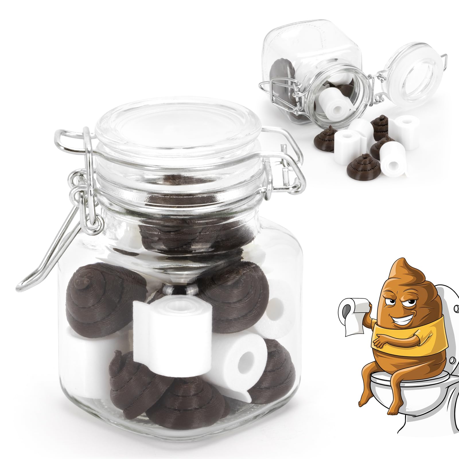 APLANDUS Jar of Toy Toilet Paper and Poop - Funny Toy Poop Jar Gag Gifts for Friends, Coworkers