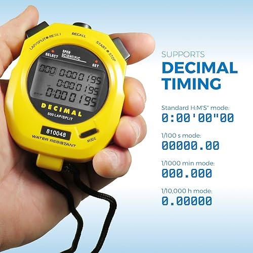 Miniatura 3 de Sper Scientific Cronómetro, resistente al agua, pantalla decimal y cronómetro multidivisión para deportes, entrenadores, trabajadores industriales y