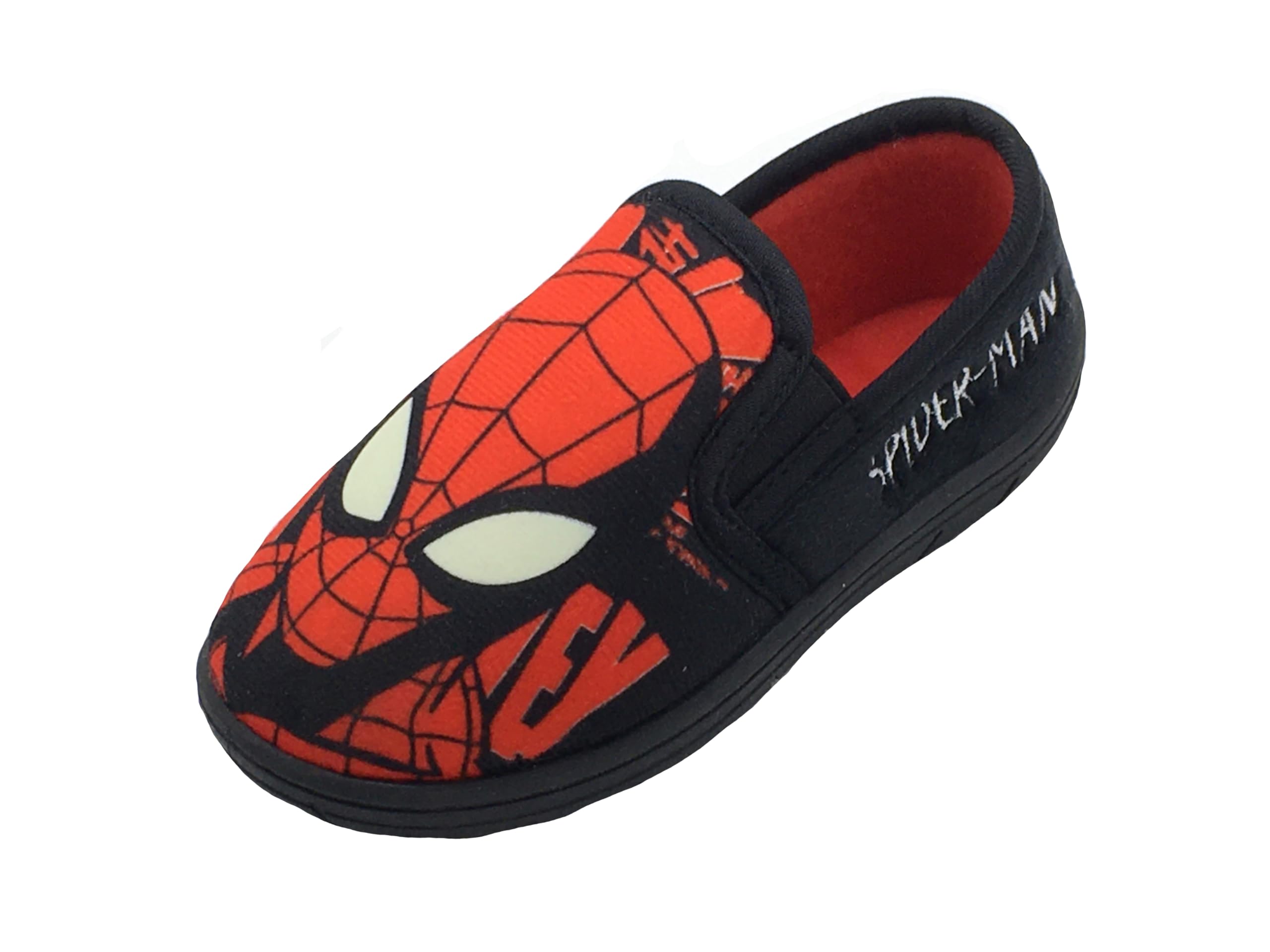 MarvelSpider-Man, Boys or Girls Spiderman Slippers with Glow In The Dark Eyes, Red/Black, Size 7-2