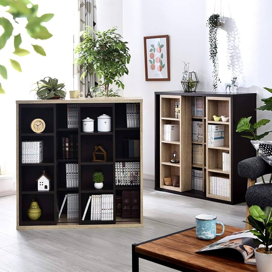 ダブルスライド本棚 奥行き34cm ✕ 幅90cm ✕ 高さ92cm Amazon.co.jp: 本棚 ダブルスライド式 奥深 スライド書棚