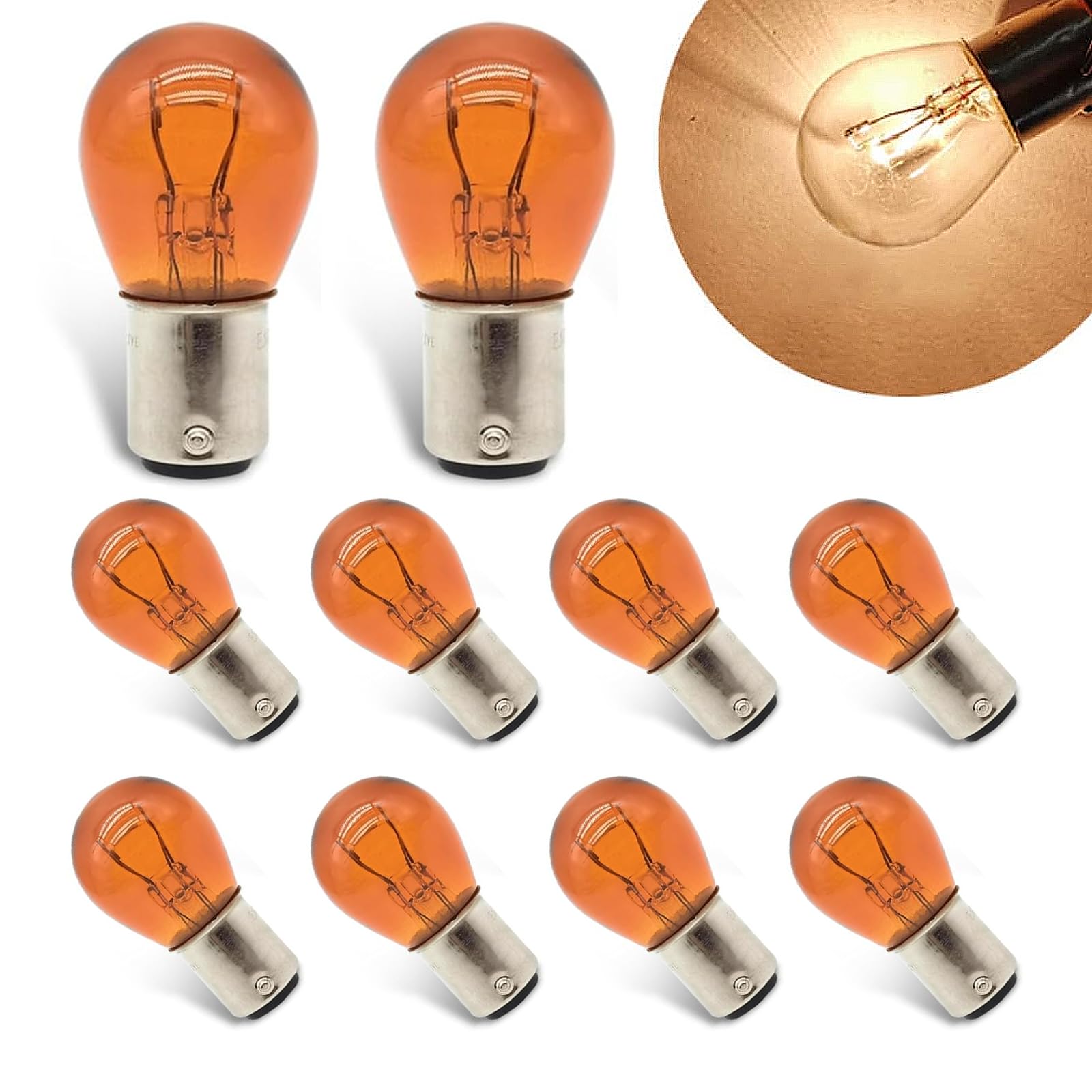 10PCS 1157 Bulb, Tail High and Low Brake Light Bulb, P21/5W S25 2057 2357 7528 BAY15D Light Bulb, Turn Signal Light Bulb Replacement, Universal Halogen Brake Tail Light Parking Light (Amber)